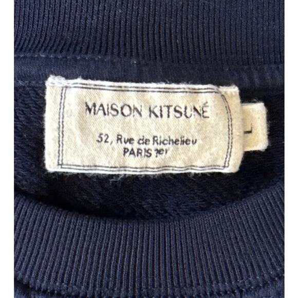 Maison Kitsune Fox Head Patch Classic Navy Sweatshirt Size Large - Picture 6 of 6
